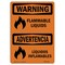 Signmission OSHA Warning Sign, 10" Height, 14" Width, Rigid Plastic, Flammable Liquids Bilingual, Landscape OS-WS-P-1014-L-12616 - alternate 1